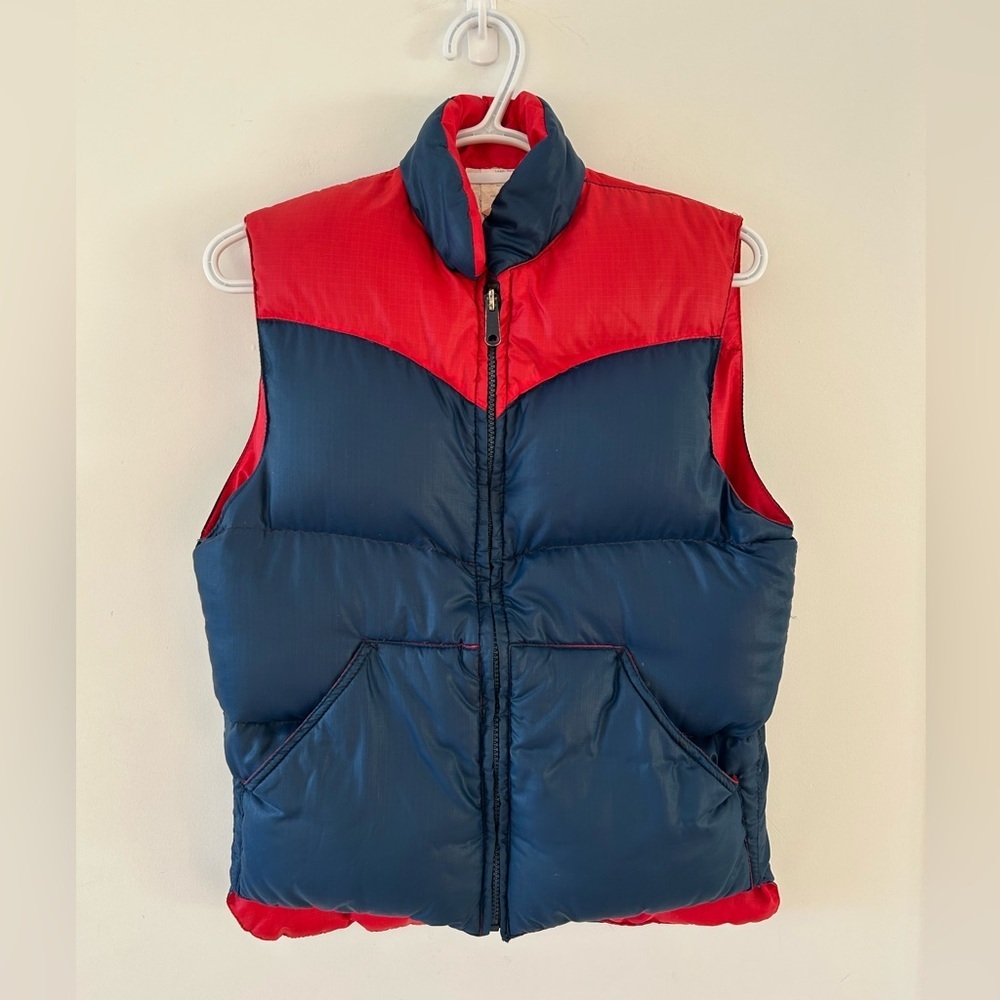 VINTAGE 70s/80s Retro Down Feather Puffer Vest | Small | Two Toned